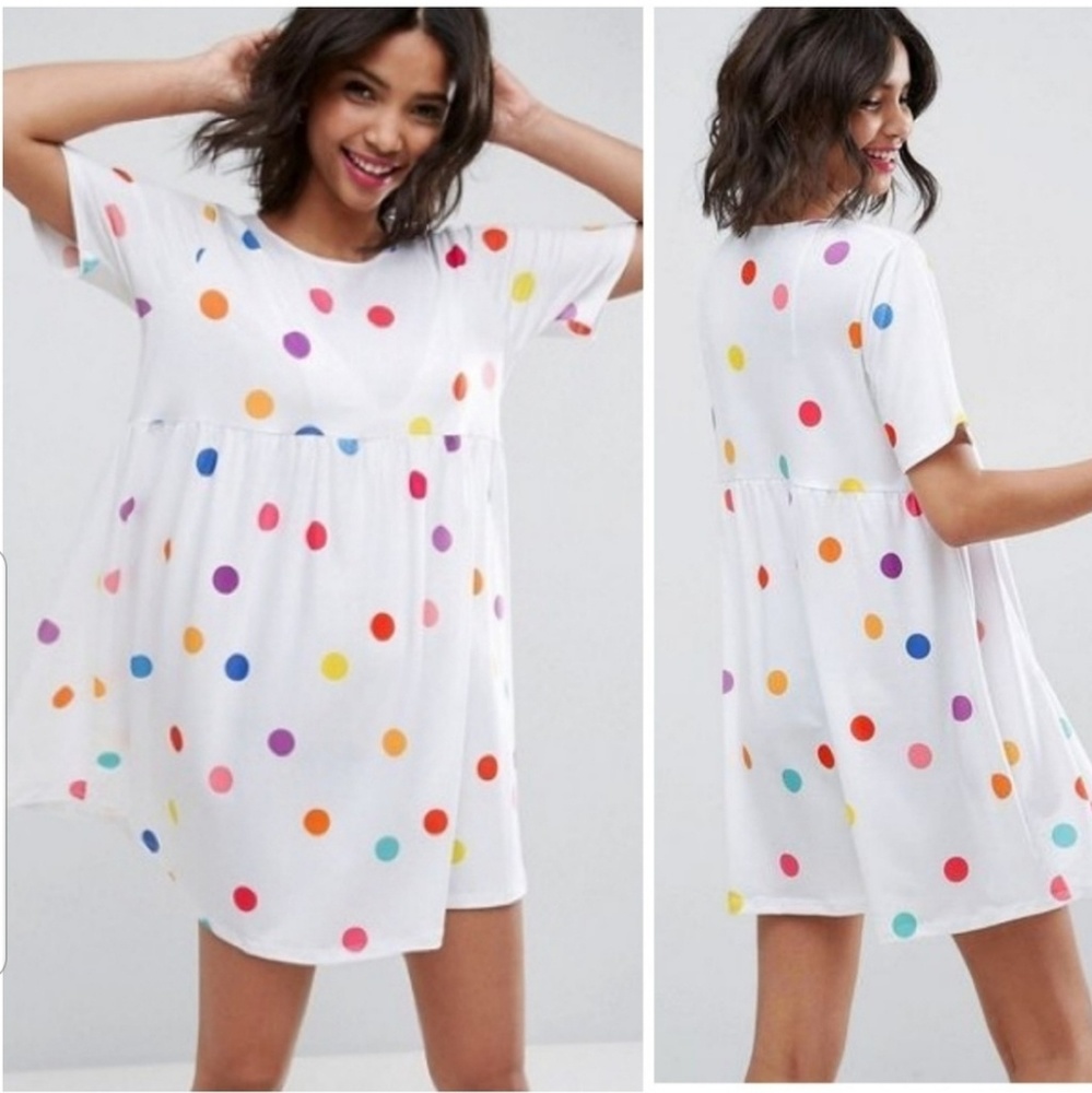 RARE ASOS Ultimate Smock Dress Colorful Dot